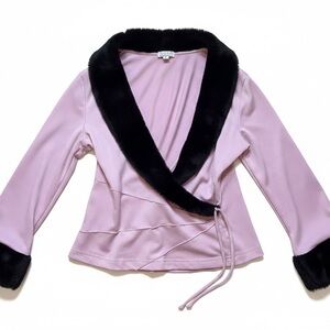 XOXO Pink Satin Sleeve with Black Fur Cuff